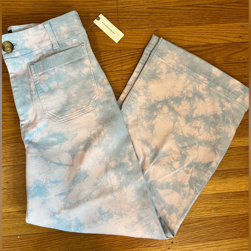Anthropologie Maeve Tie Dye Wide Leg High Waist Cropped Pants NWT